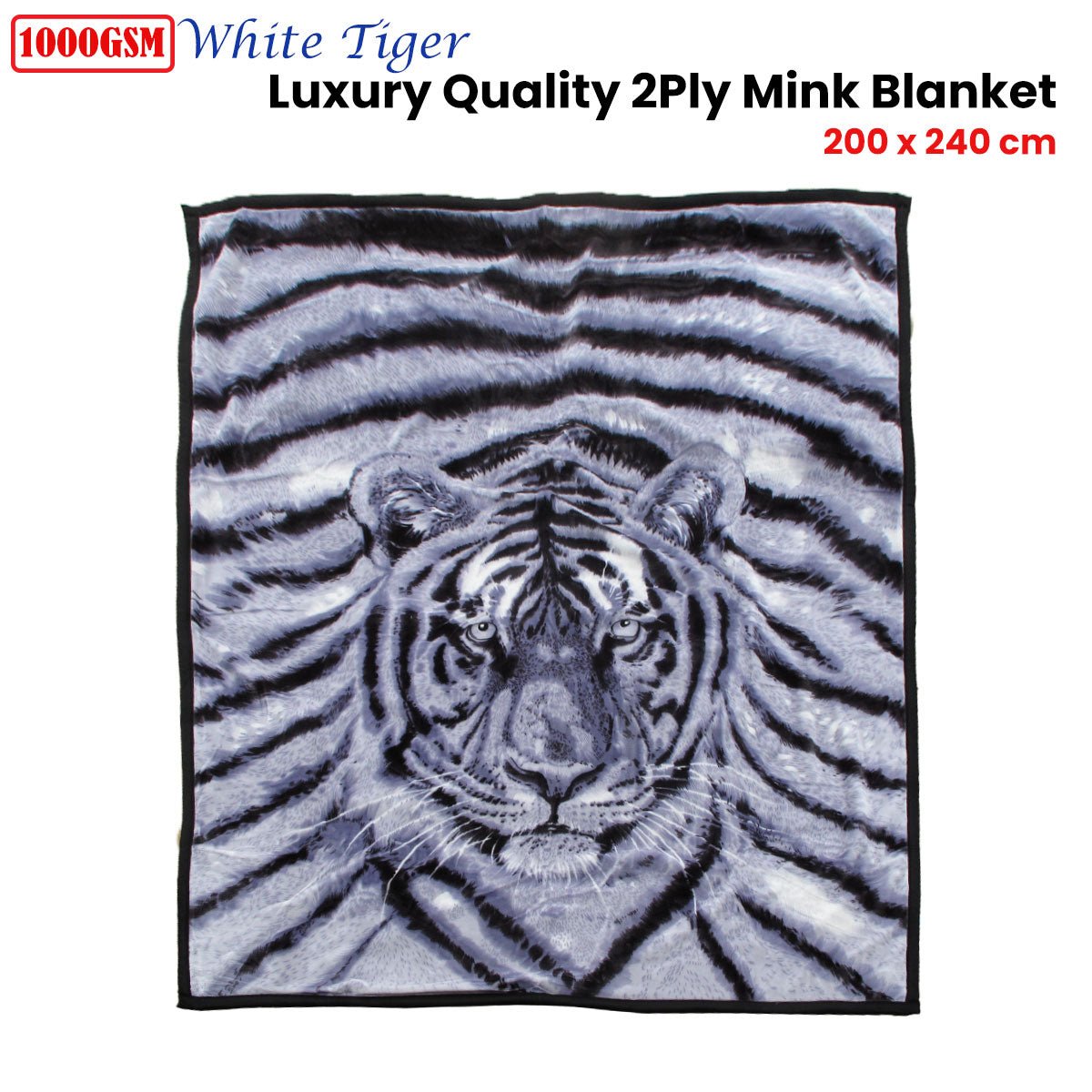 1000GSM White Tiger Luxury Quality 2 Ply Mink Blanket 200 x 240 cm - Newstart Furniture
