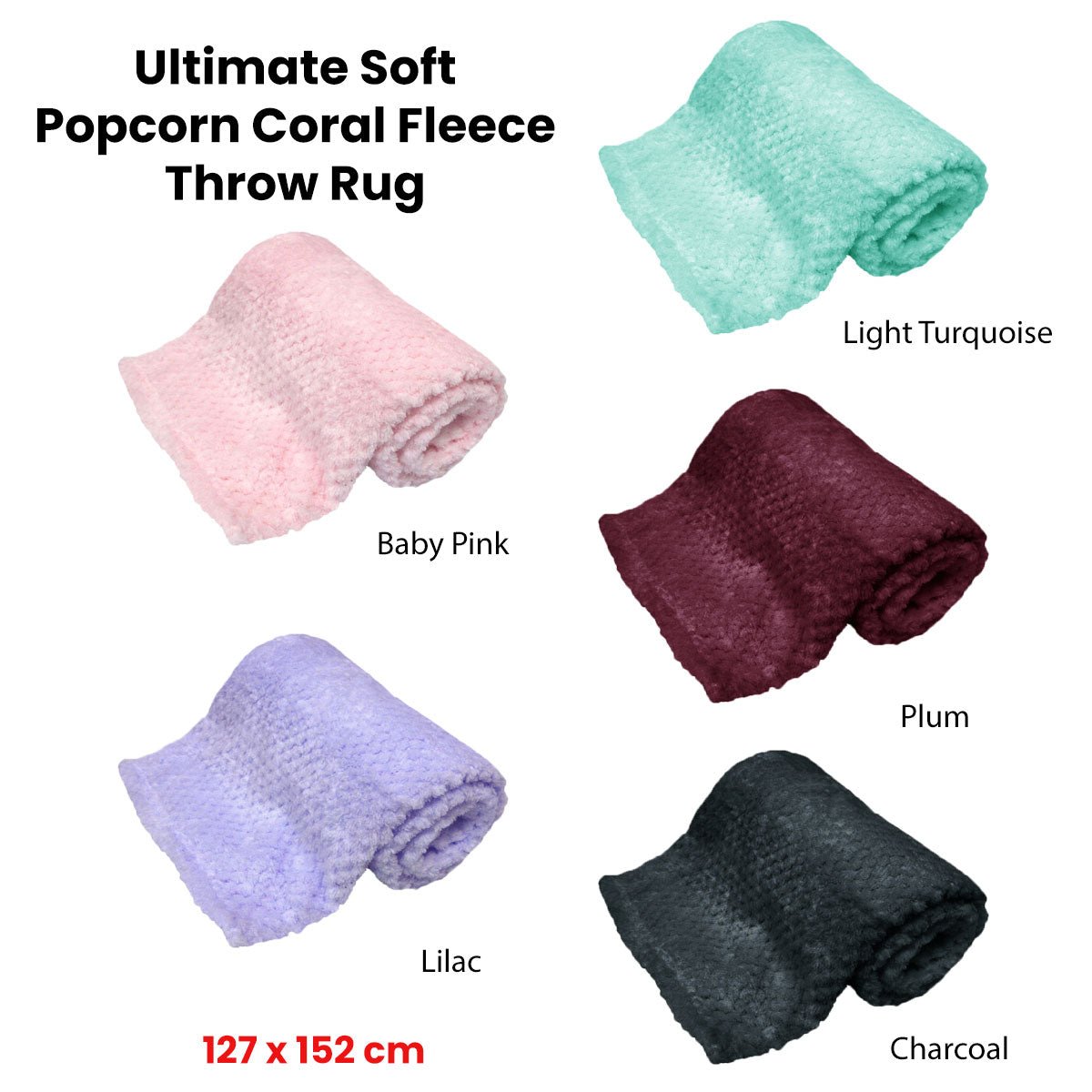 180GSM Soft Popcorn Coral Fleece Throw Rug 127 x 152cm Baby Pink - Newstart Furniture