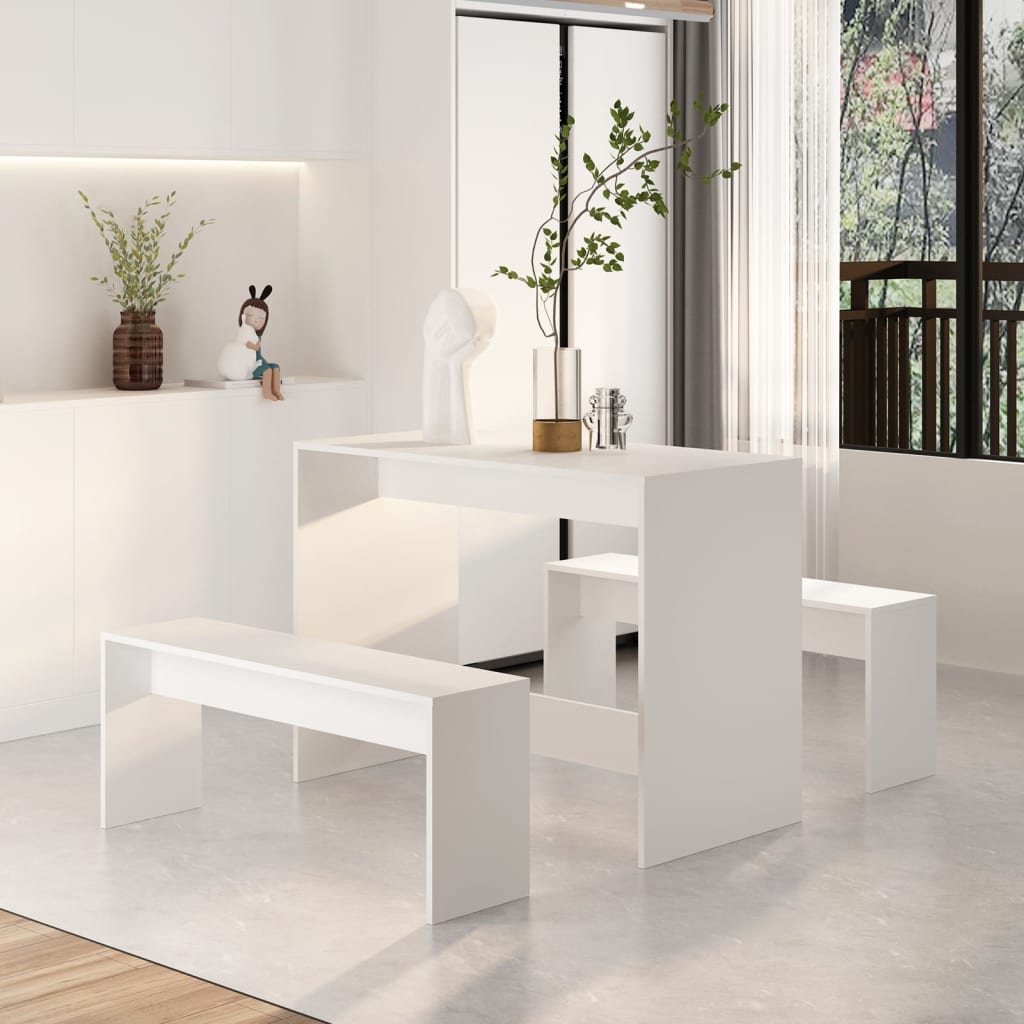 3 Piece Dining Set White Engineered Wood - Newstart Furniture