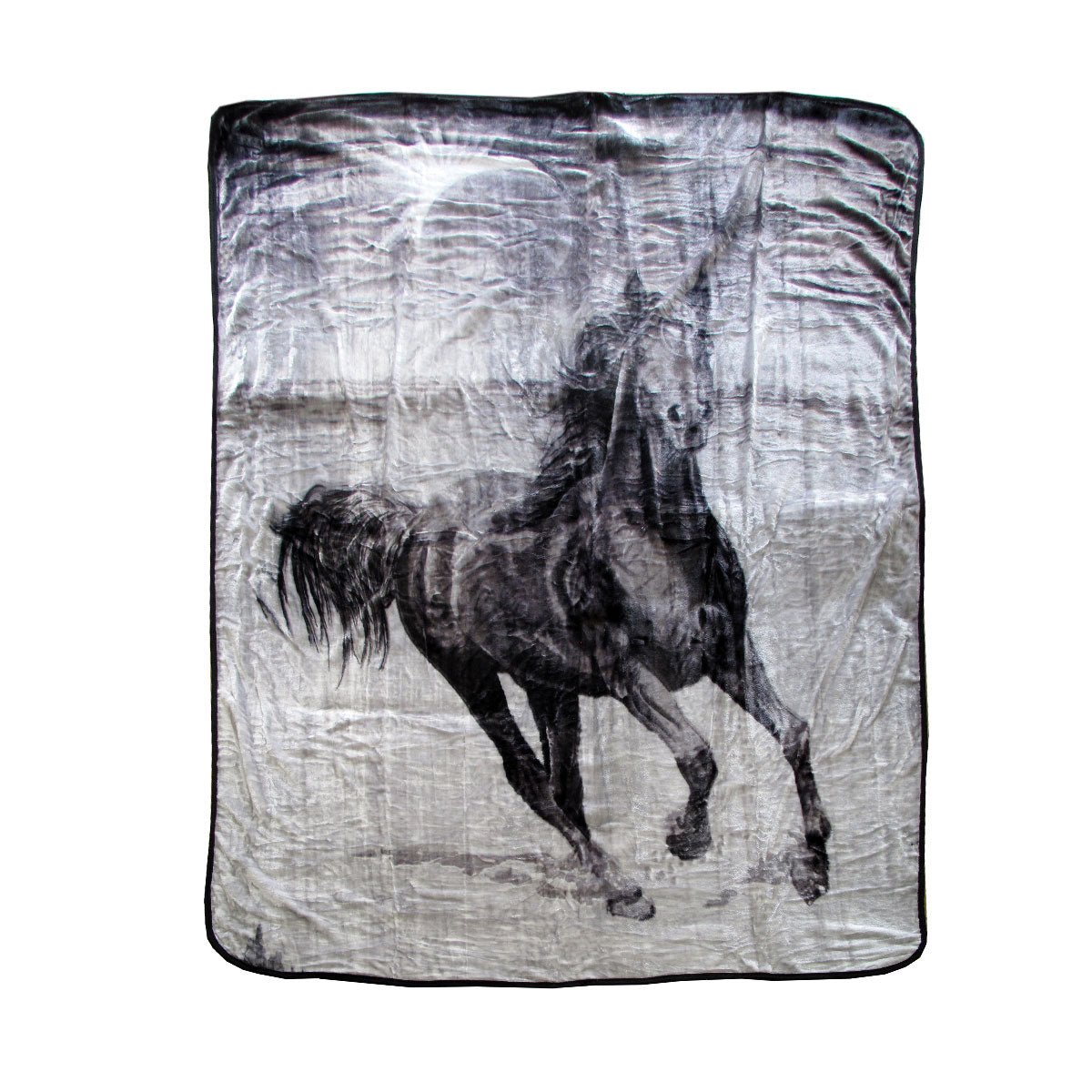 375gsm 1 Ply 3D Print Faux Mink Blanket Queen 200x240 cm Galloping Horse - Newstart Furniture