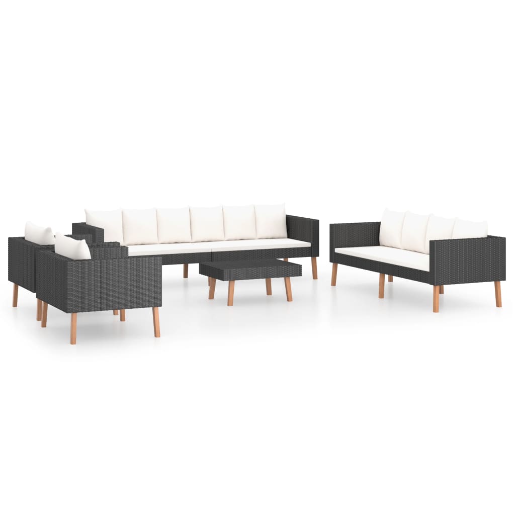 5 Piece Garden Lounge Set with Cushions Poly Rattan Black - Newstart Furniture