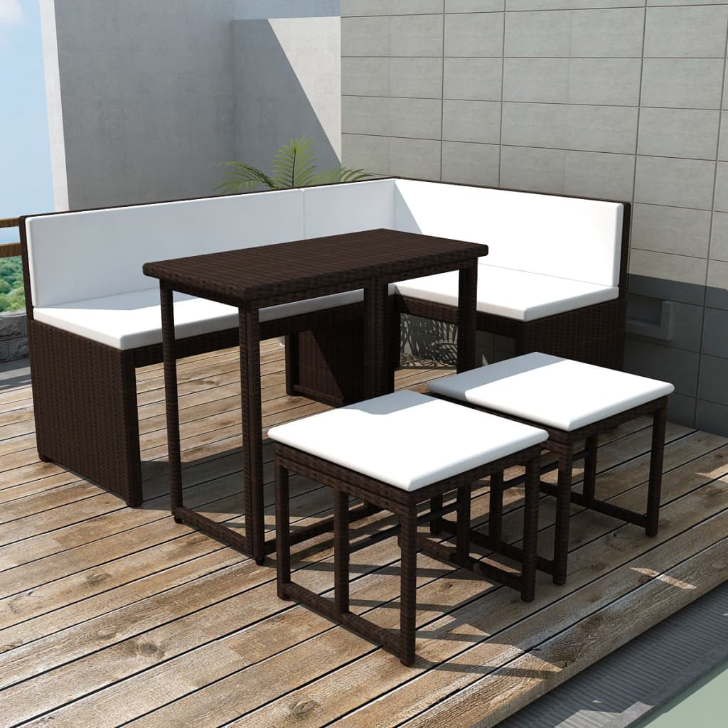 5 Piece Outdoor Dining Set Steel Poly Rattan Brown - Newstart Furniture
