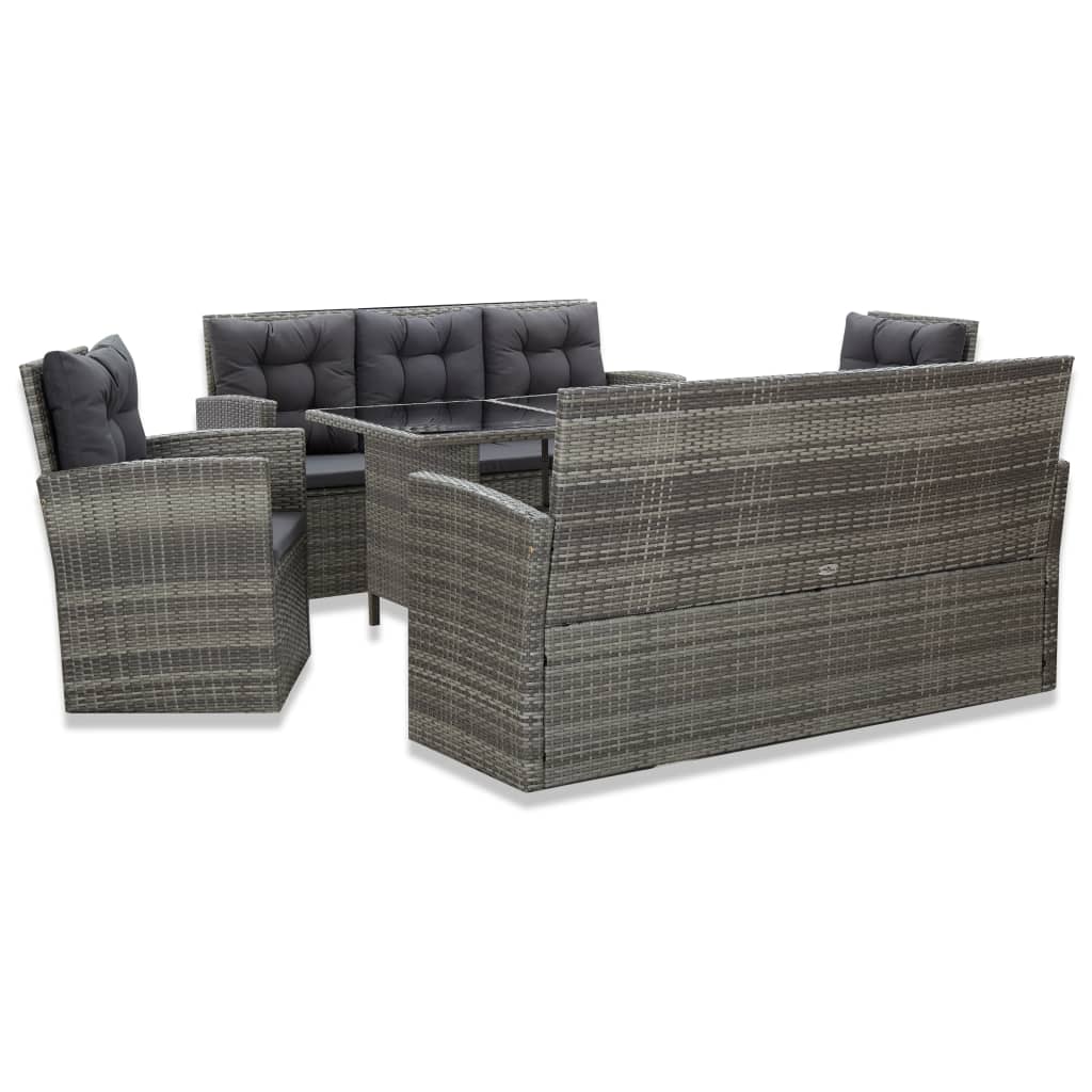 5 Piece Outdoor Dining Set with Cushions Poly Rattan Grey - Newstart Furniture