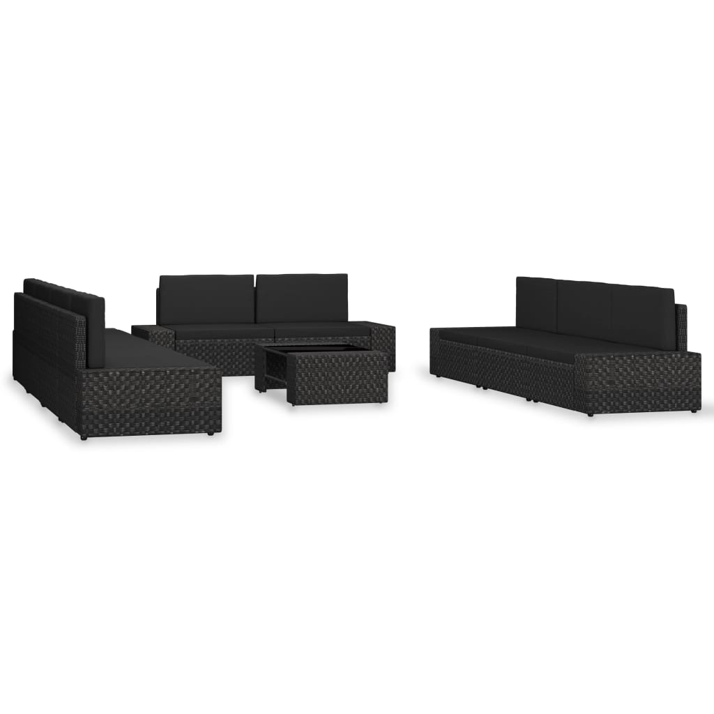 10 Piece Garden Lounge Set Poly Rattan Black - Newstart Furniture