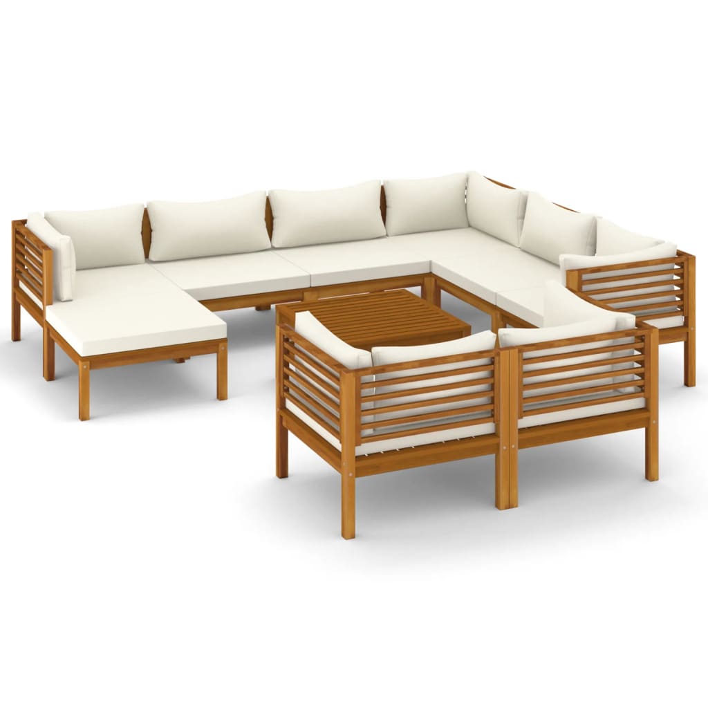 10 Piece Garden Lounge Set with Cream Cushion Solid Acacia Wood - Newstart Furniture