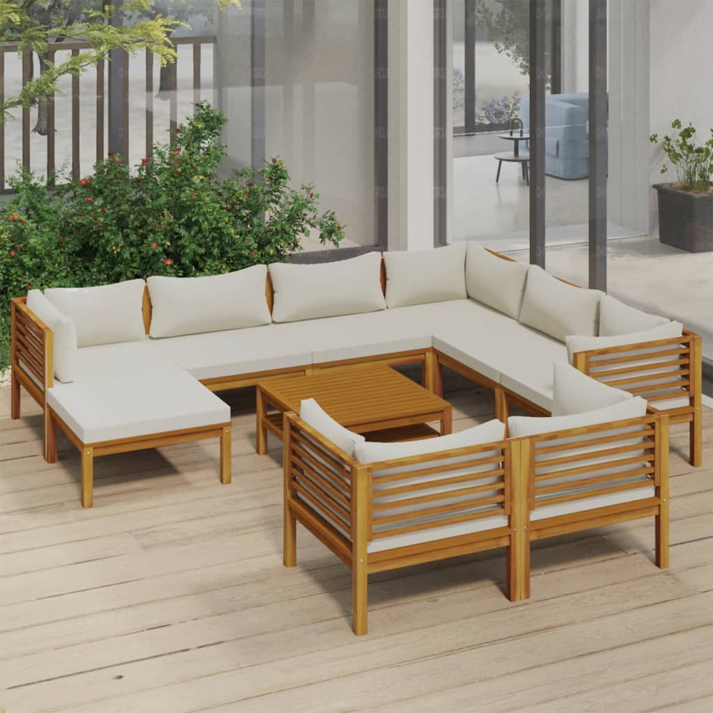 10 Piece Garden Lounge Set with Cream Cushion Solid Acacia Wood - Newstart Furniture
