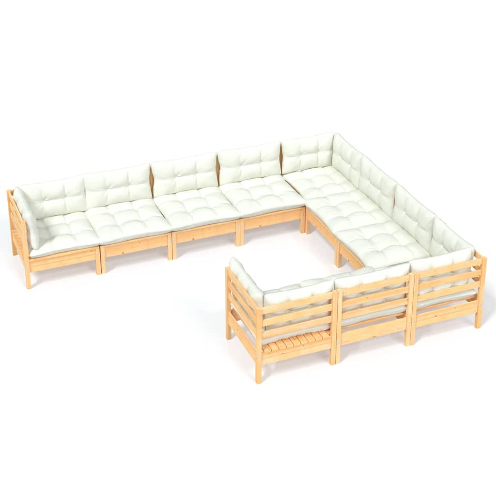 10 Piece Garden Lounge Set with Cream Cushions Pinewood - Newstart Furniture