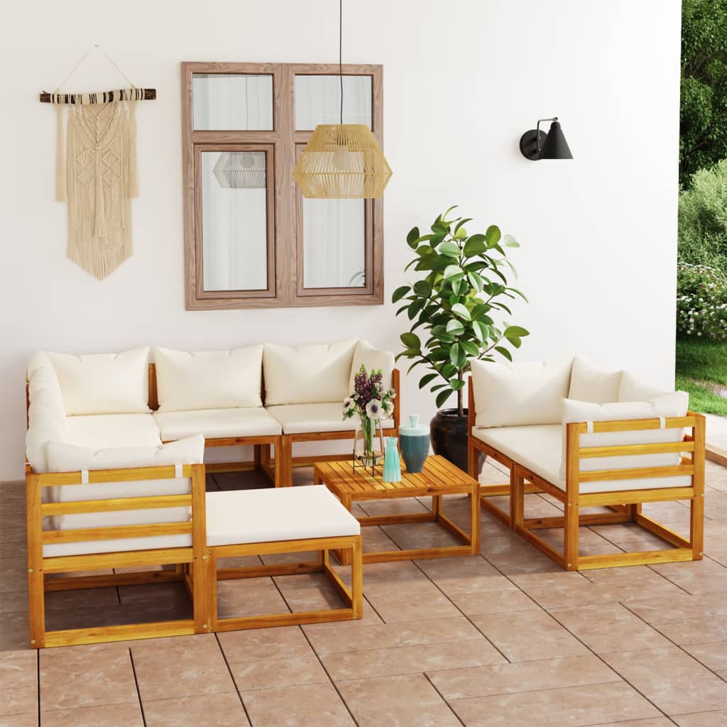 10 Piece Garden Lounge Set with Cushion Cream Solid Acacia Wood - Newstart Furniture