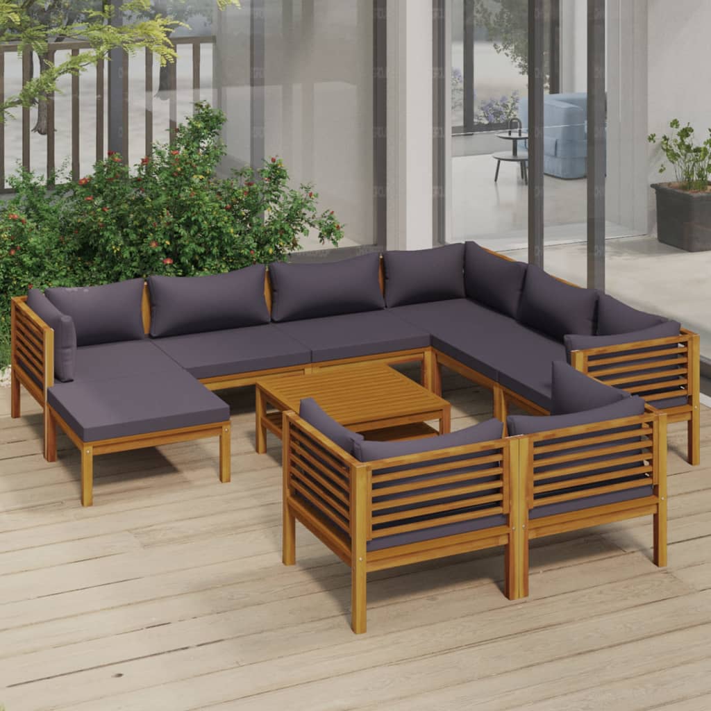 10 Piece Garden Lounge Set with Cushion Solid Acacia Wood - Newstart Furniture