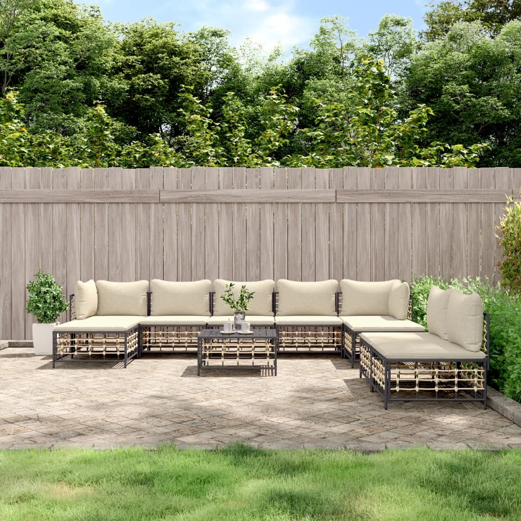 10 Piece Garden Lounge Set with Cushions Anthracite Poly Rattan - Newstart Furniture