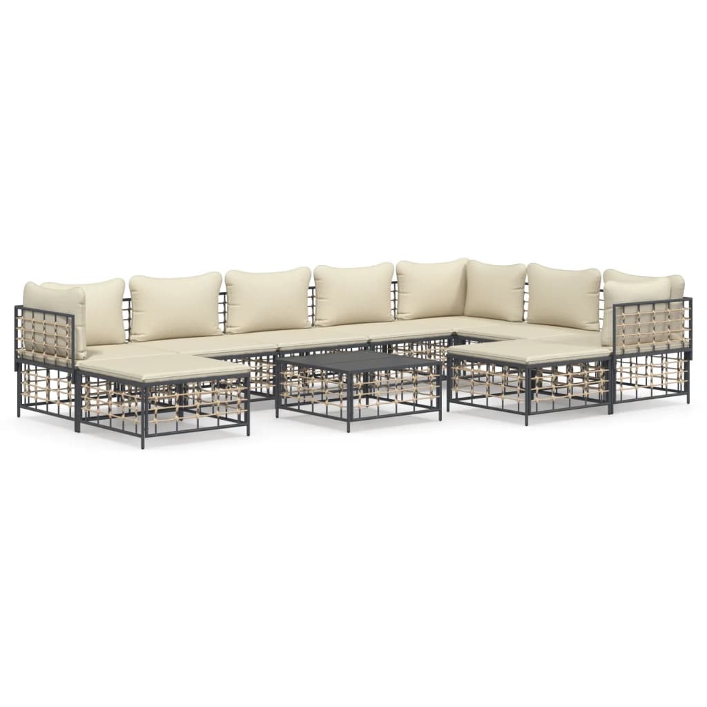 10 Piece Garden Lounge Set with Cushions Anthracite Poly Rattan - Newstart Furniture