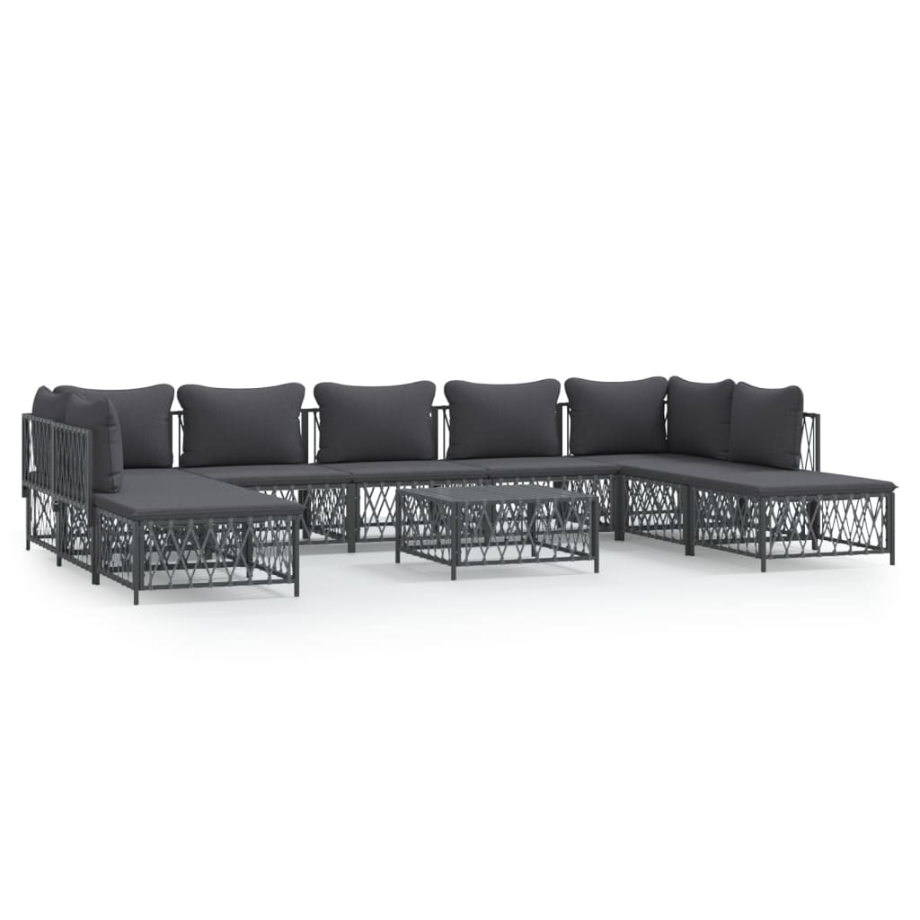 10 Piece Garden Lounge Set with Cushions Anthracite Steel - Newstart Furniture
