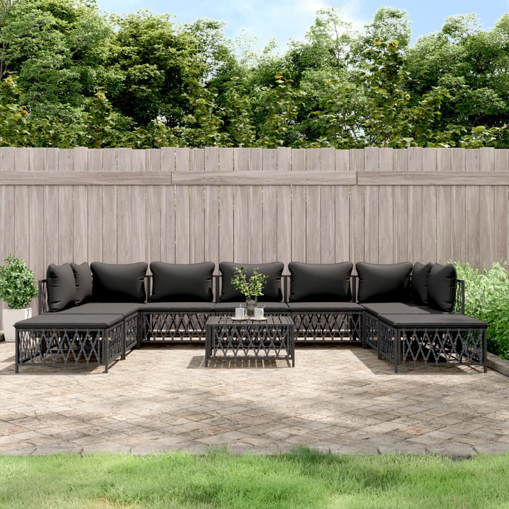 10 Piece Garden Lounge Set with Cushions Anthracite Steel - Newstart Furniture