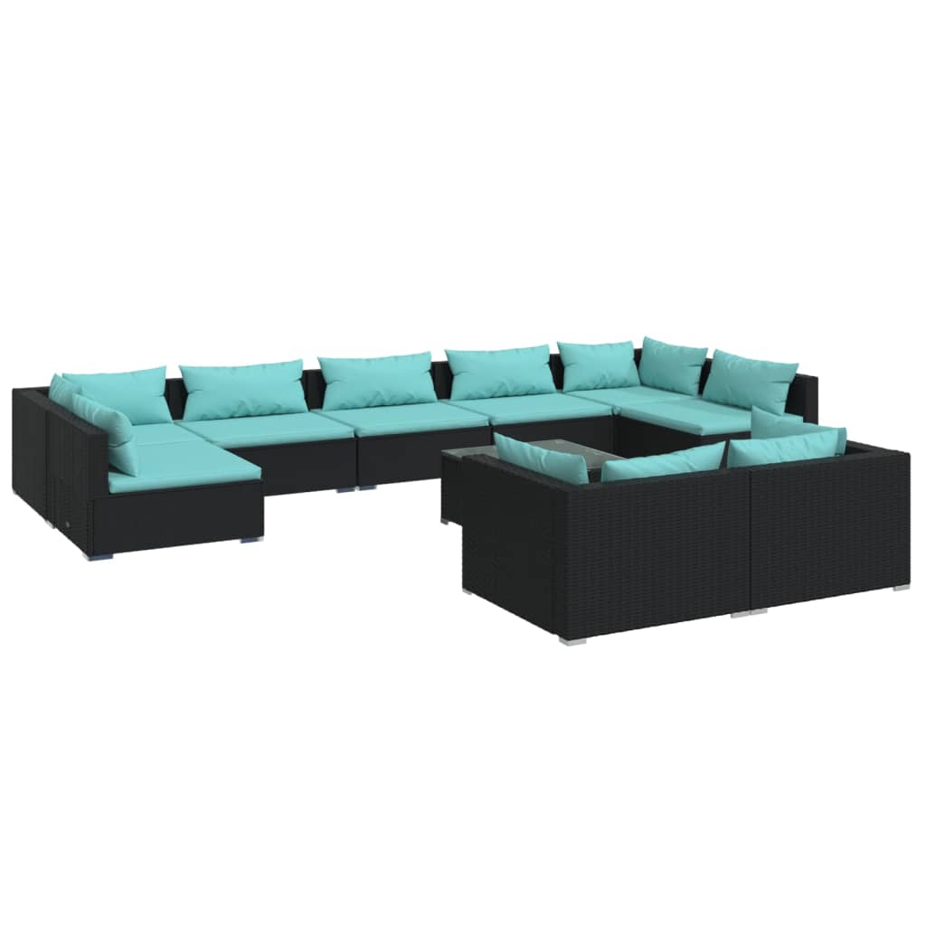 10 Piece Garden Lounge Set with Cushions Black Poly Rattan - Newstart Furniture