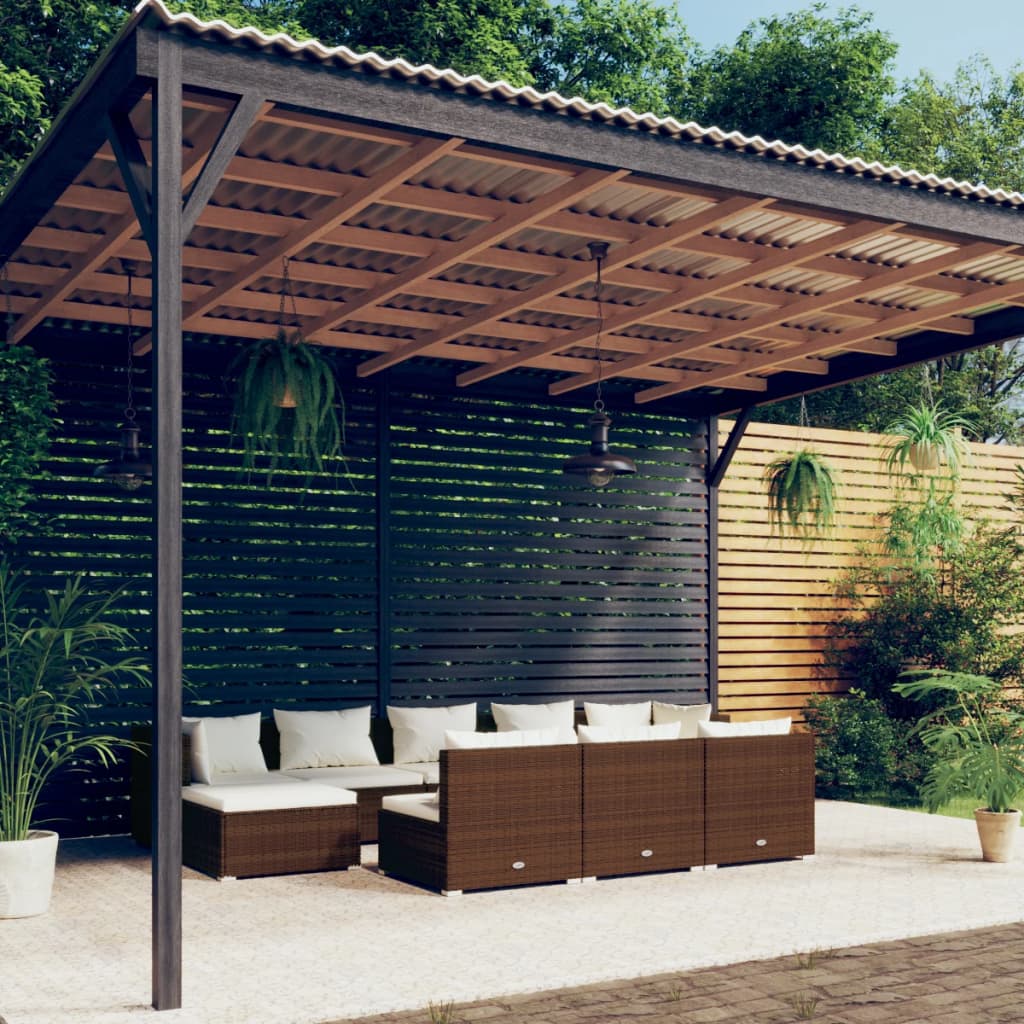 10 Piece Garden Lounge Set with Cushions Brown Poly Rattan - Newstart Furniture
