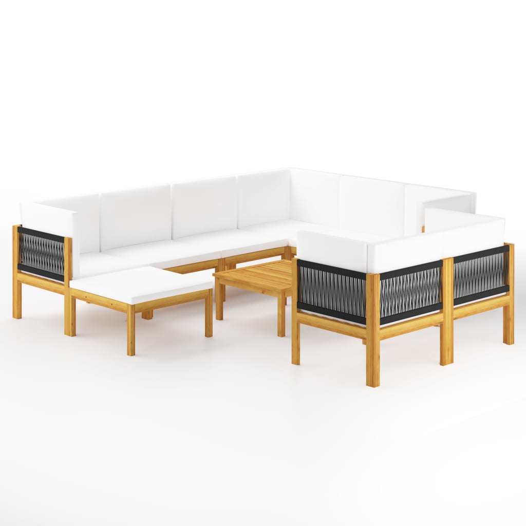 10 Piece Garden Lounge Set with Cushions Cream Solid Acacia Wood - Newstart Furniture