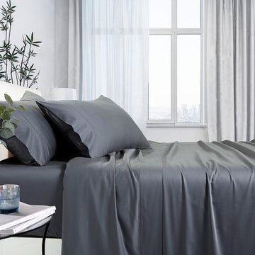 1000tc bamboo cotton sheet set mega queen charcoal - Newstart Furniture