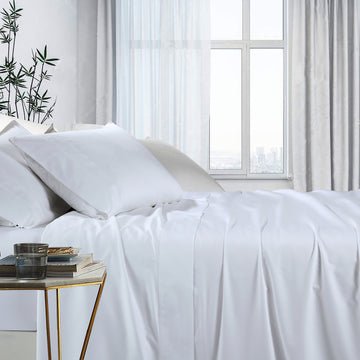 1000tc bamboo cotton sheet set queen white - Newstart Furniture