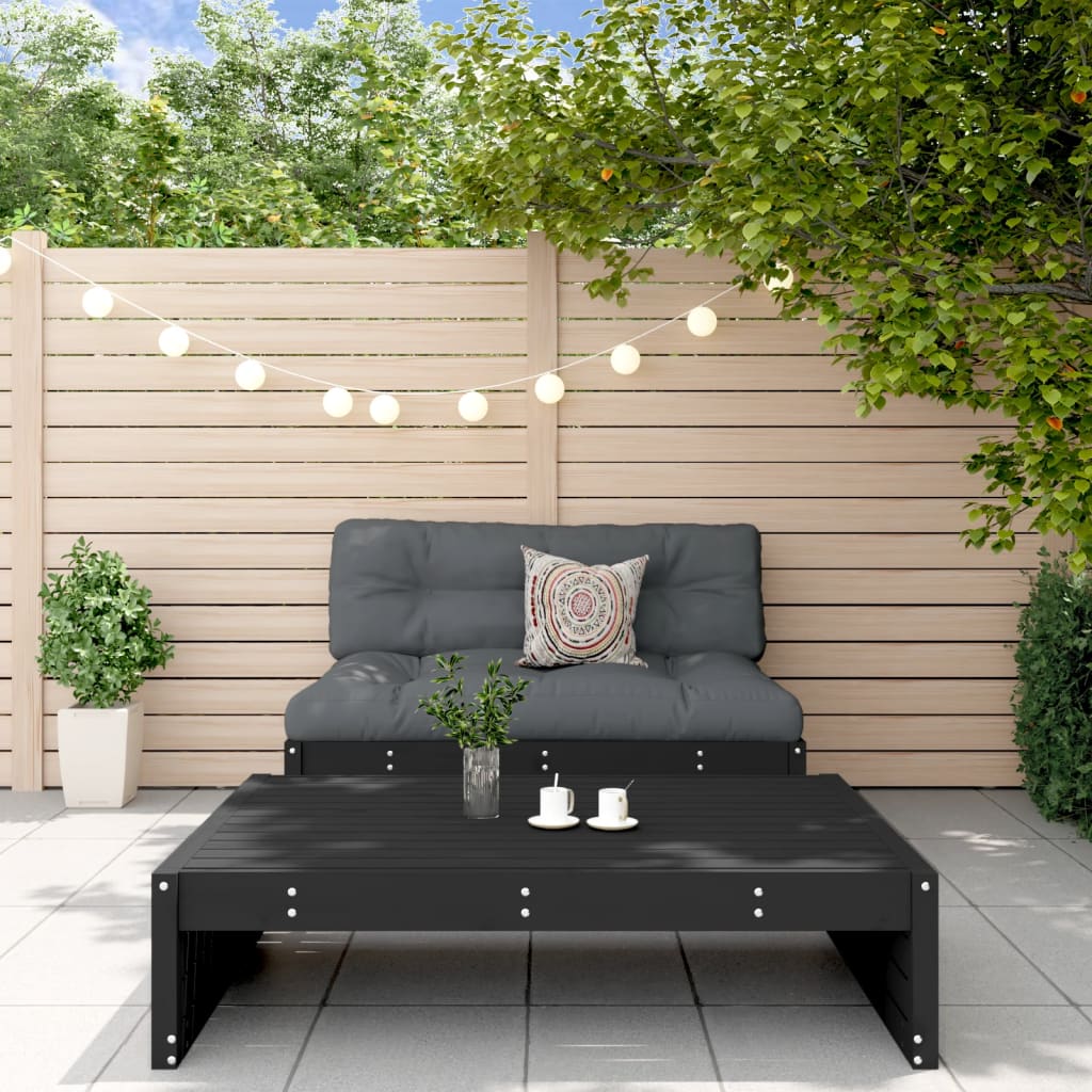 2 Piece Garden Lounge Set with Cushions Black Solid Wood - Newstart Furniture