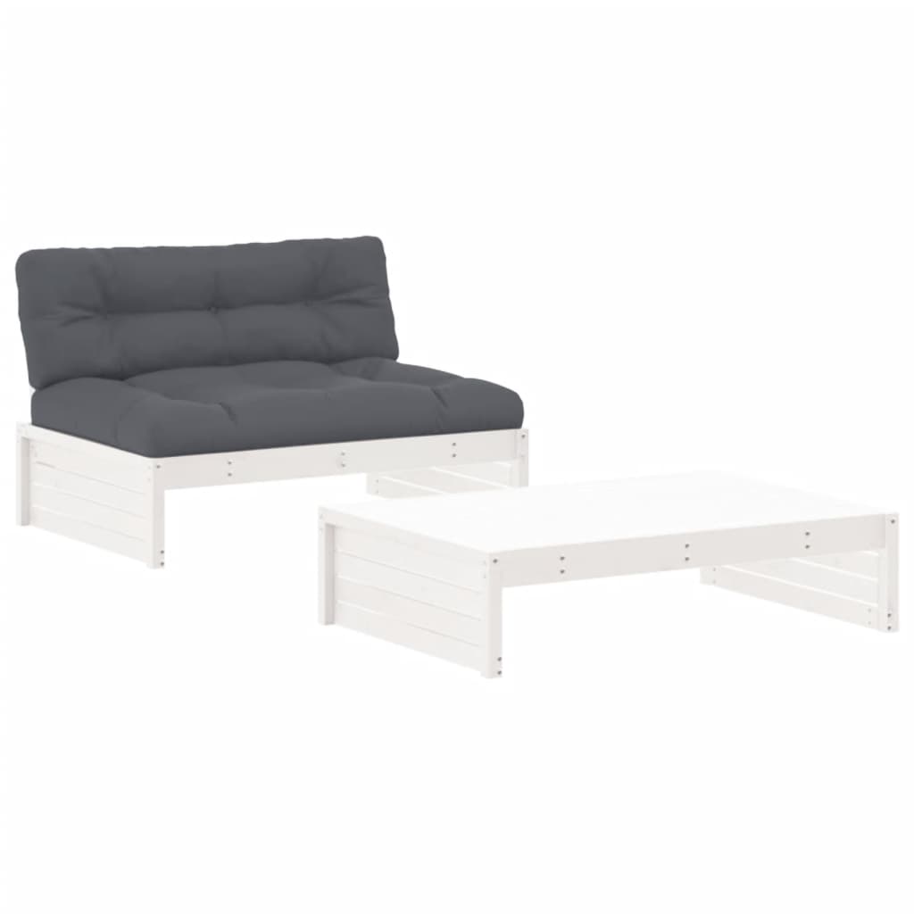 2 Piece Garden Lounge Set with Cushions White Solid Wood - Newstart Furniture