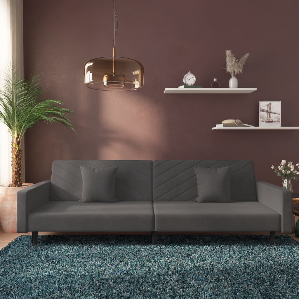 2-Seater Sofa Bed with Two Pillows Dark Grey Velvet - Newstart Furniture