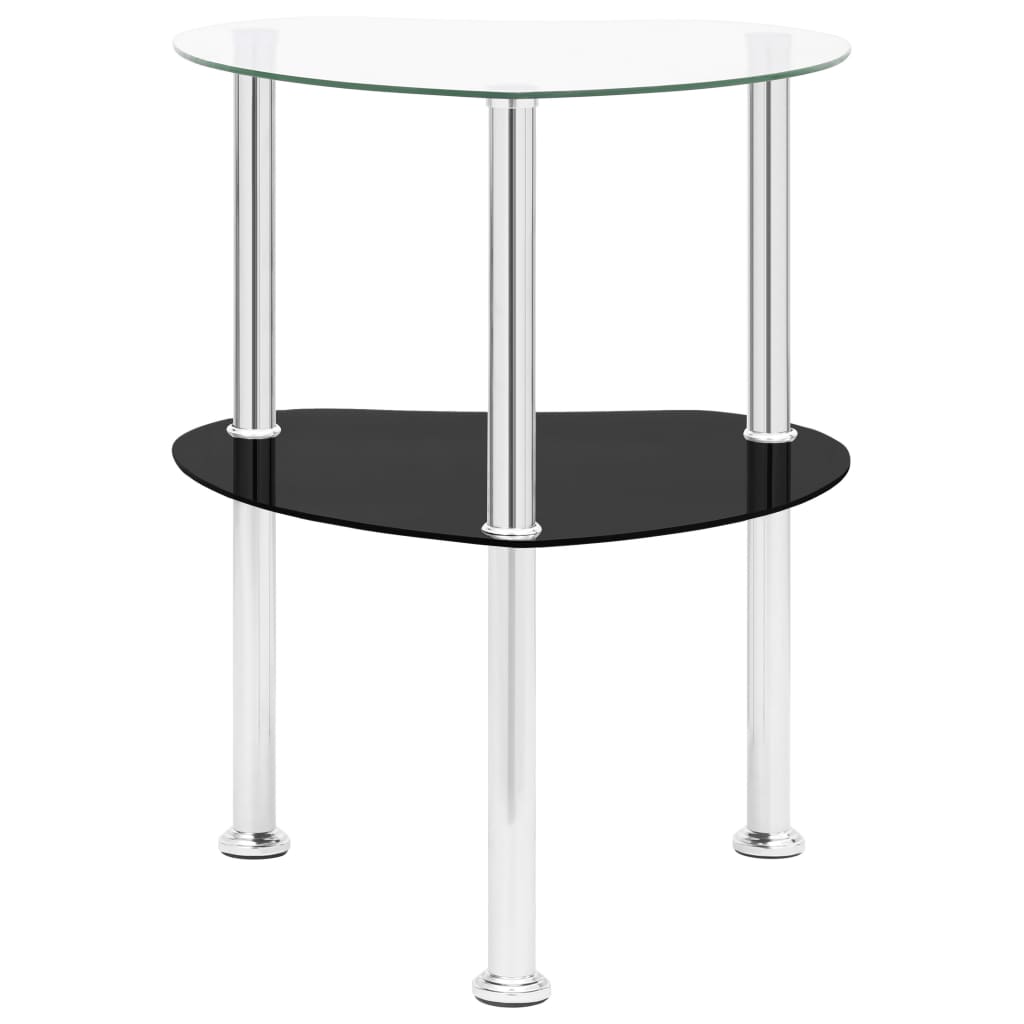 2-Tier Side Table Transparent & Black 38x38x50cm Tempered Glass - Newstart Furniture