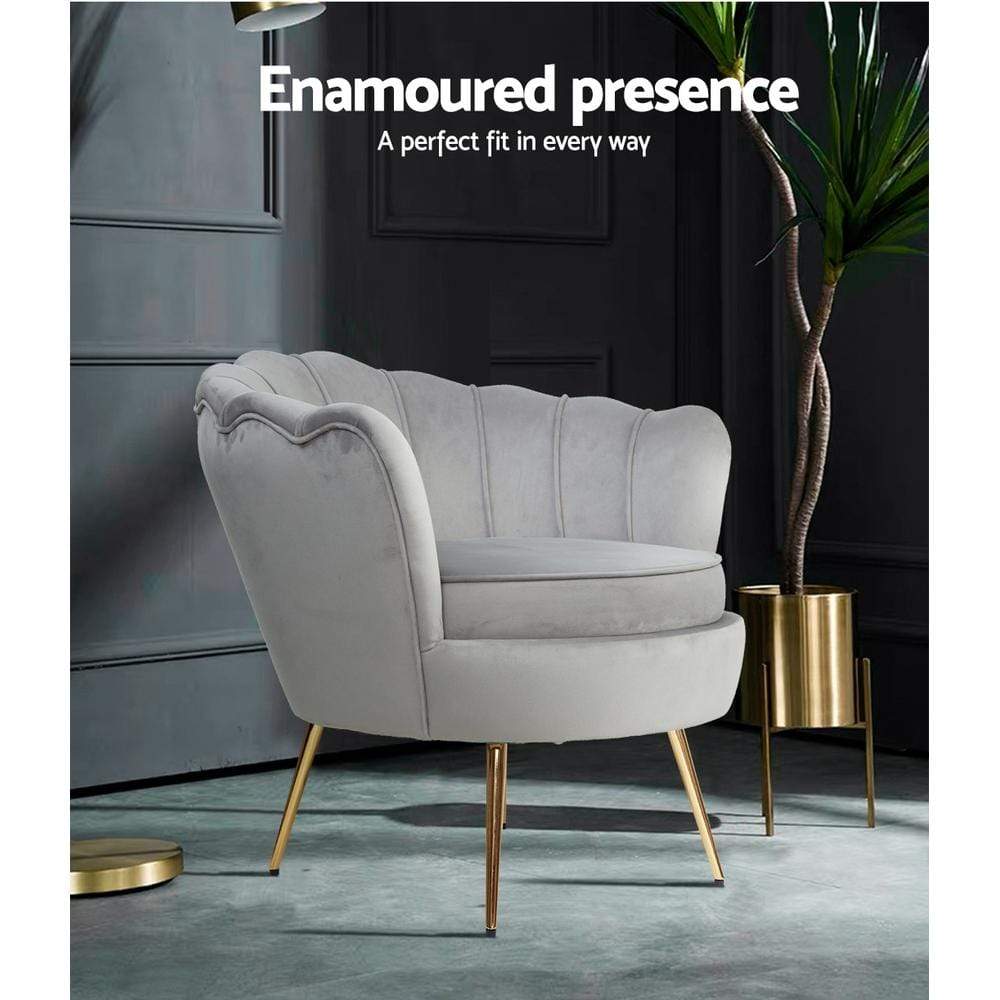 Artiss Retro Accent Lounge Armchair Velvet Grey - Newstart Furniture