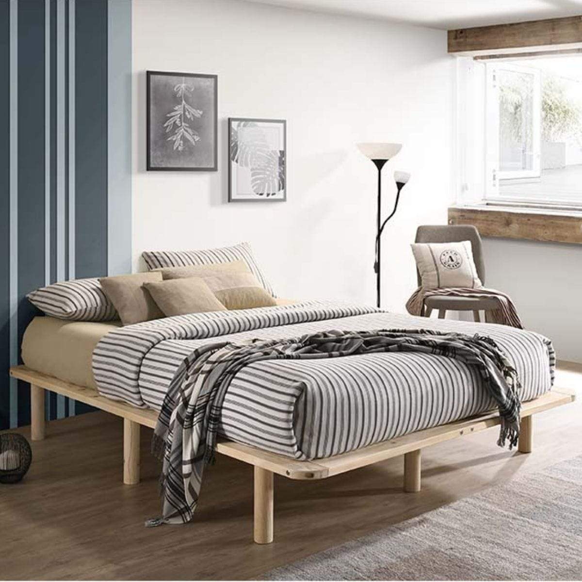 Platform Bed Base Frame Wooden Natural King Single Pinewood - Newstart Furniture