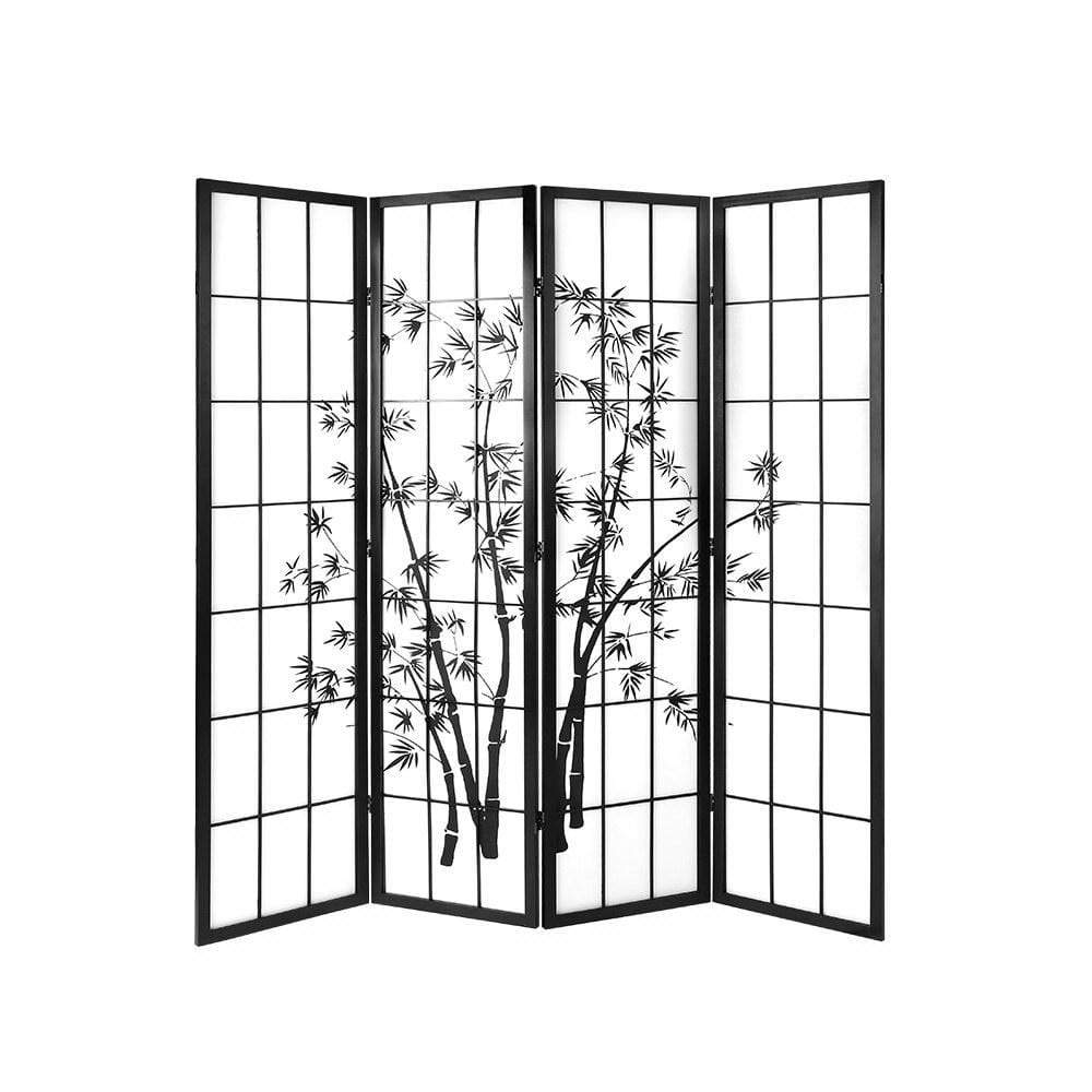 Artiss 4 Panel Room Divider Screen Privacy Dividers Pine Wood Stand Shoji Bamboo Black White - Newstart Furniture