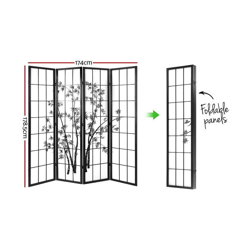 Artiss 4 Panel Room Divider Screen Privacy Dividers Pine Wood Stand Shoji Bamboo Black White - Newstart Furniture