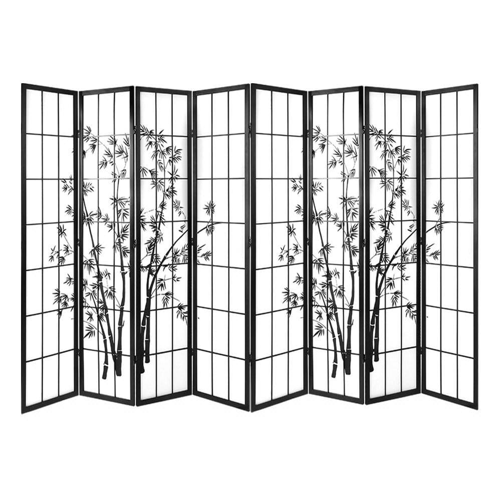 Artiss 8 Panel Room Divider Screen Privacy Dividers Pine Wood Stand Shoji Bamboo Black White - Newstart Furniture