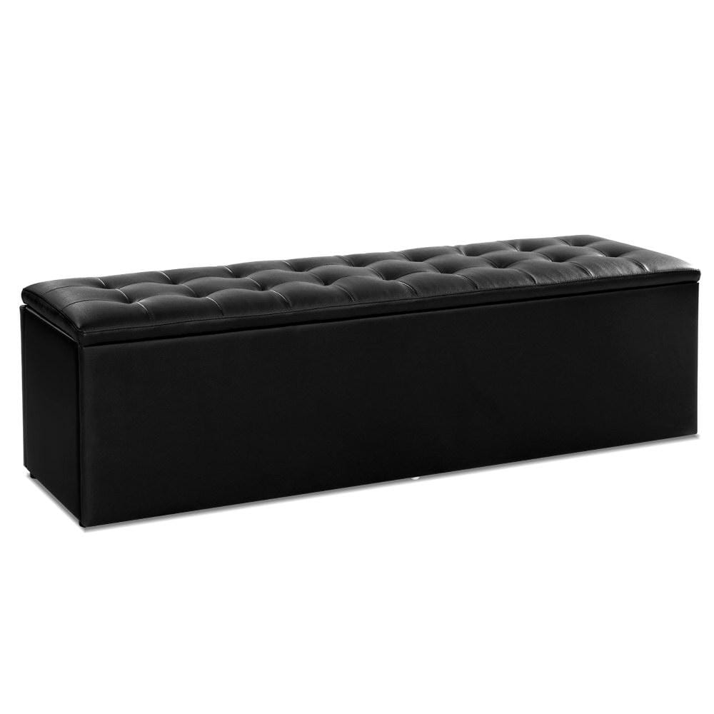 Artiss Storage Ottoman Blanket Box Black LARGE Leather Rest Chest Toy Foot Stool - Newstart Furniture