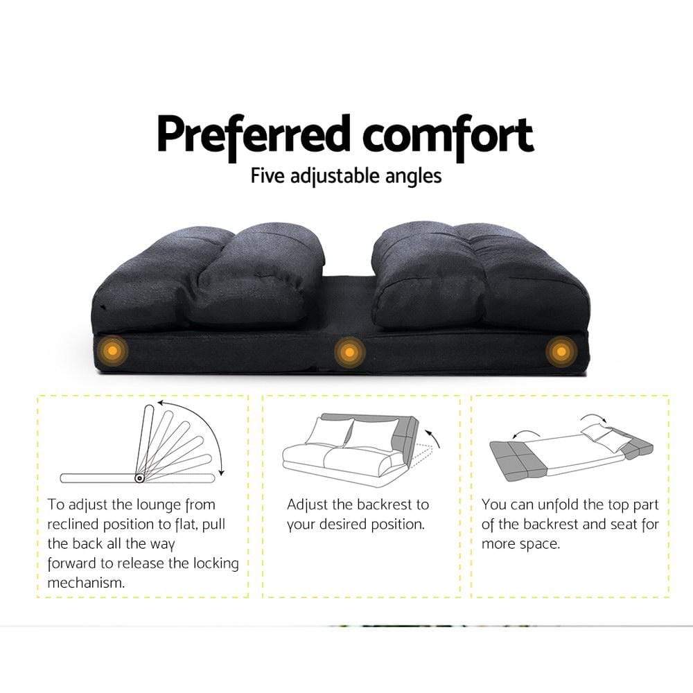 Artiss Lounge Sofa Bed Floor Recliner Chaise Chair Folding Adjustable Suede - Newstart Furniture