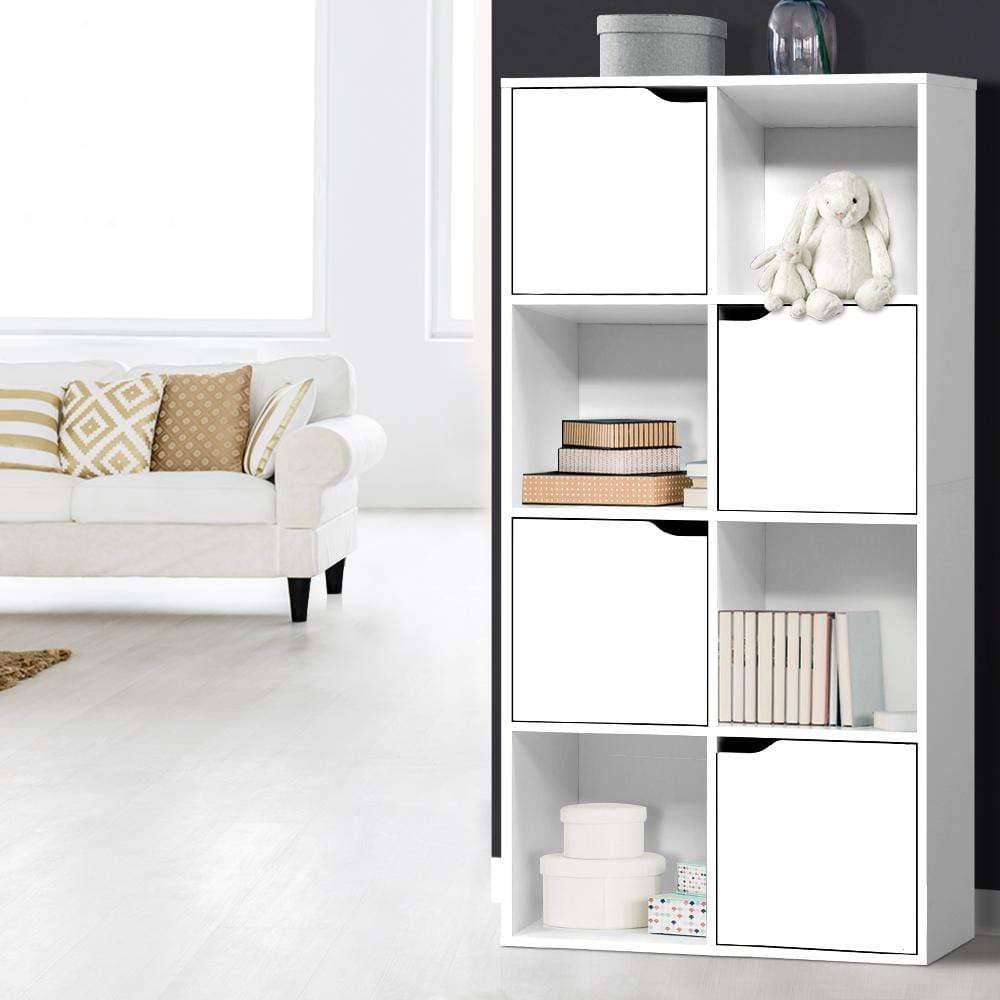 Artiss Display Shelf 8 Cube Storage 4 Door Cabinet Organiser Bookshelf Unit White - Newstart Furniture