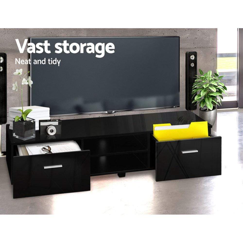 Artiss 140cm High Gloss TV Cabinet Stand Entertainment Unit Storage Shelf Black - Newstart Furniture