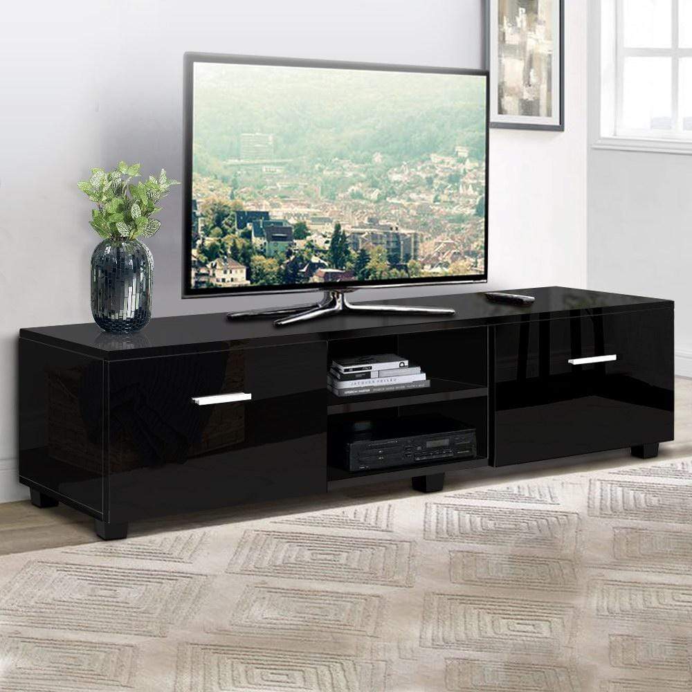 Artiss 140cm High Gloss TV Cabinet Stand Entertainment Unit Storage Shelf Black - Newstart Furniture