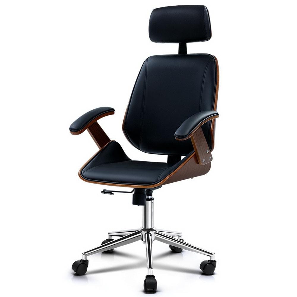 Artiss Wooden Office Chair Computer Gaming Chairs Executive Leather Black - Newstart Furniture
