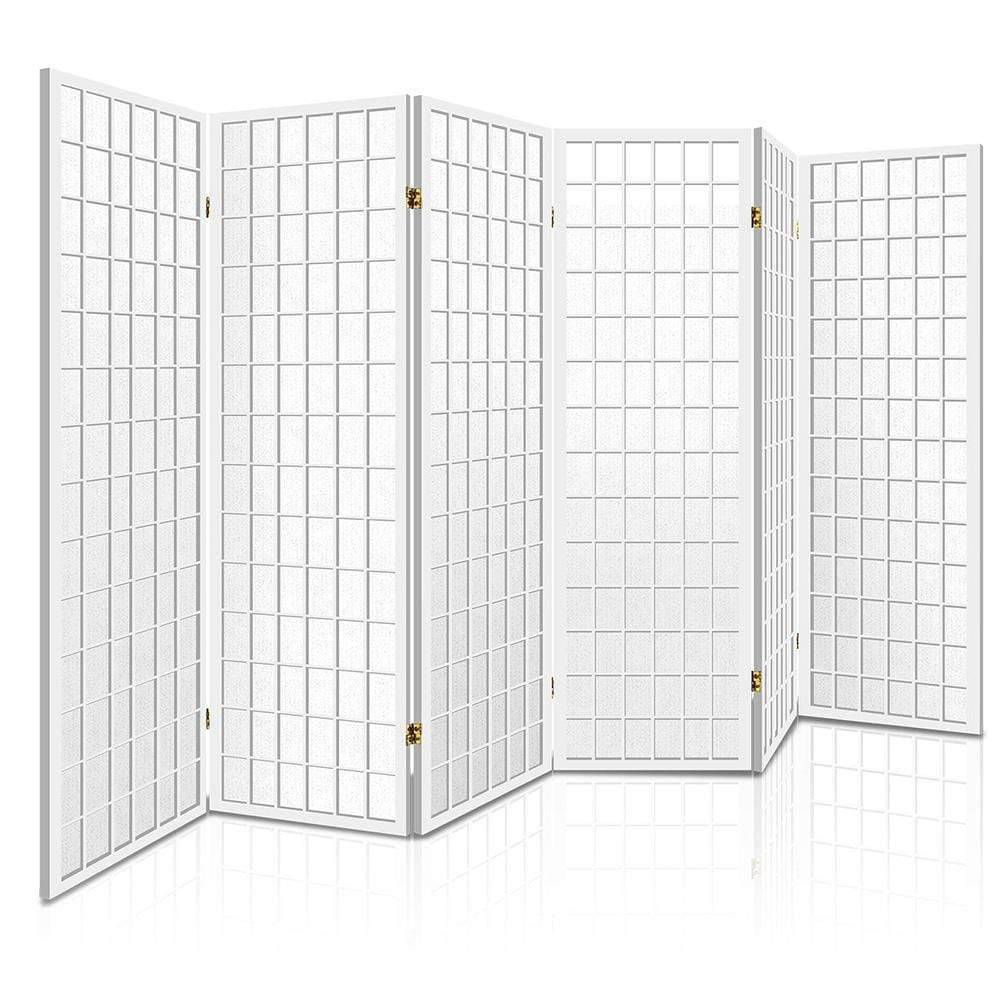 Artiss 6 Panel Room Divider Privacy Screen Foldable Pine Wood Stand White - Newstart Furniture