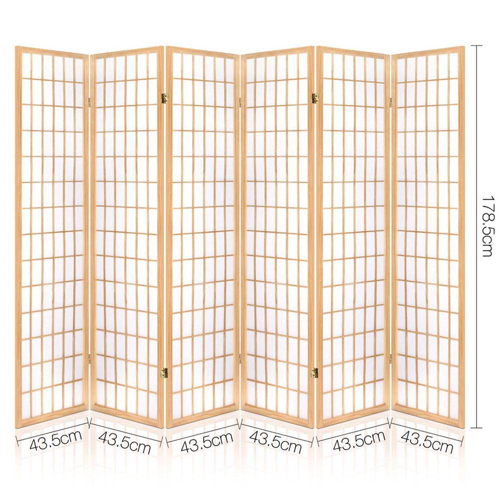 Artiss 6 Panel Room Divider Privacy Screen Foldable Pine Wood Stand Natural - Newstart Furniture