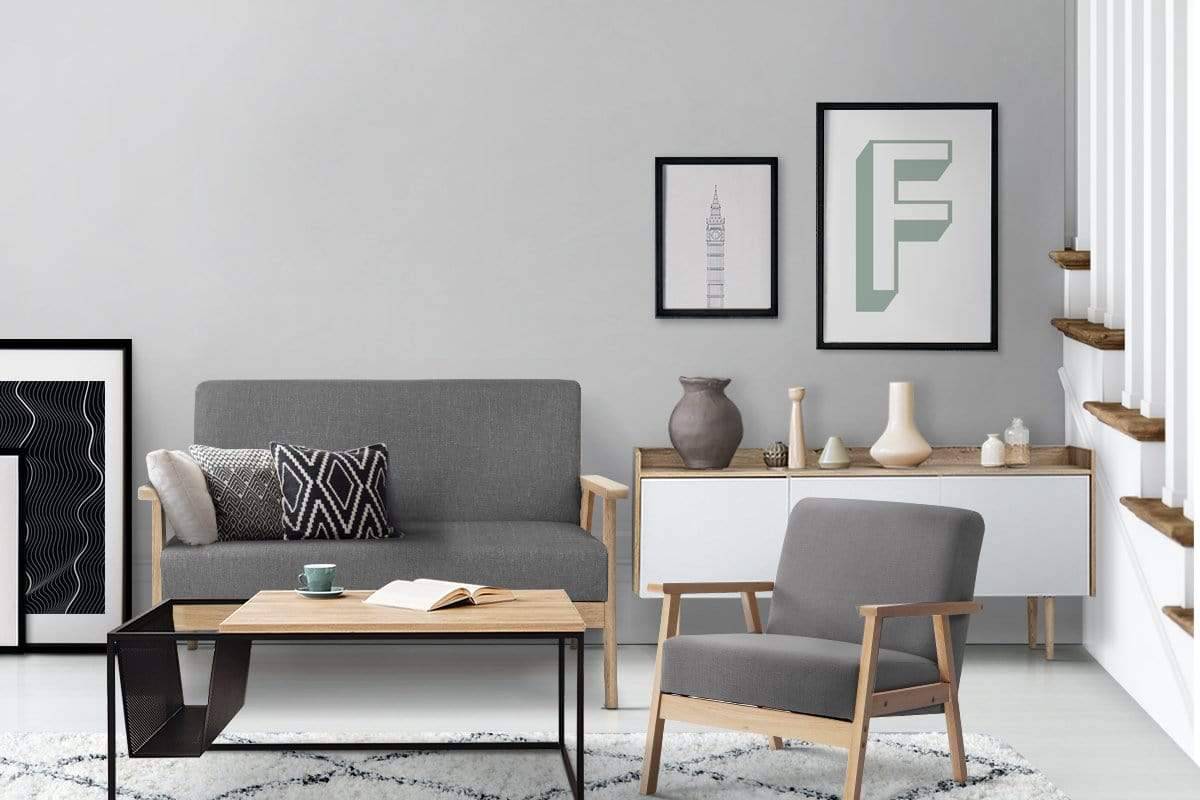 Artiss 2 Seater Fabric Sofa Chair - Grey - Newstart Furniture