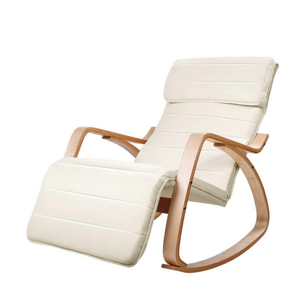 Artiss Fabric Rocking Armchair with Adjustable Footrest - Beige - Newstart Furniture