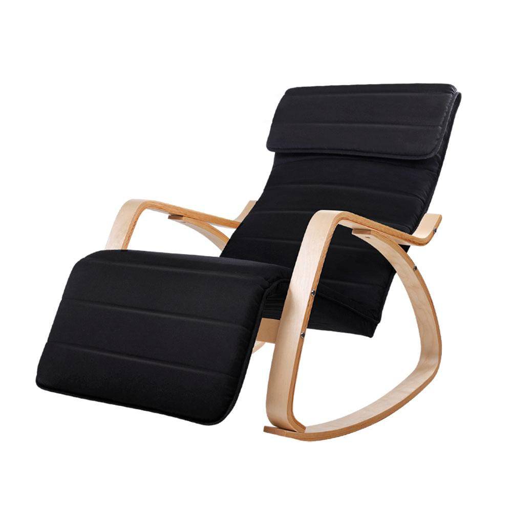 Artiss Fabric Rocking Armchair with Adjustable Footrest - Black - Newstart Furniture