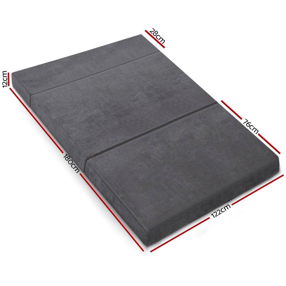 Giselle Bedding Double Size Folding Foam Mattress Portable Bed Mat Velvet Dark Grey - Newstart Furniture