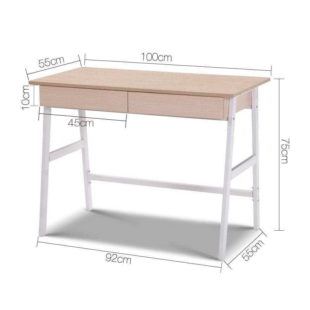 Artiss Metal Desk with Drawer - White with Oak Top - Newstart Furniture