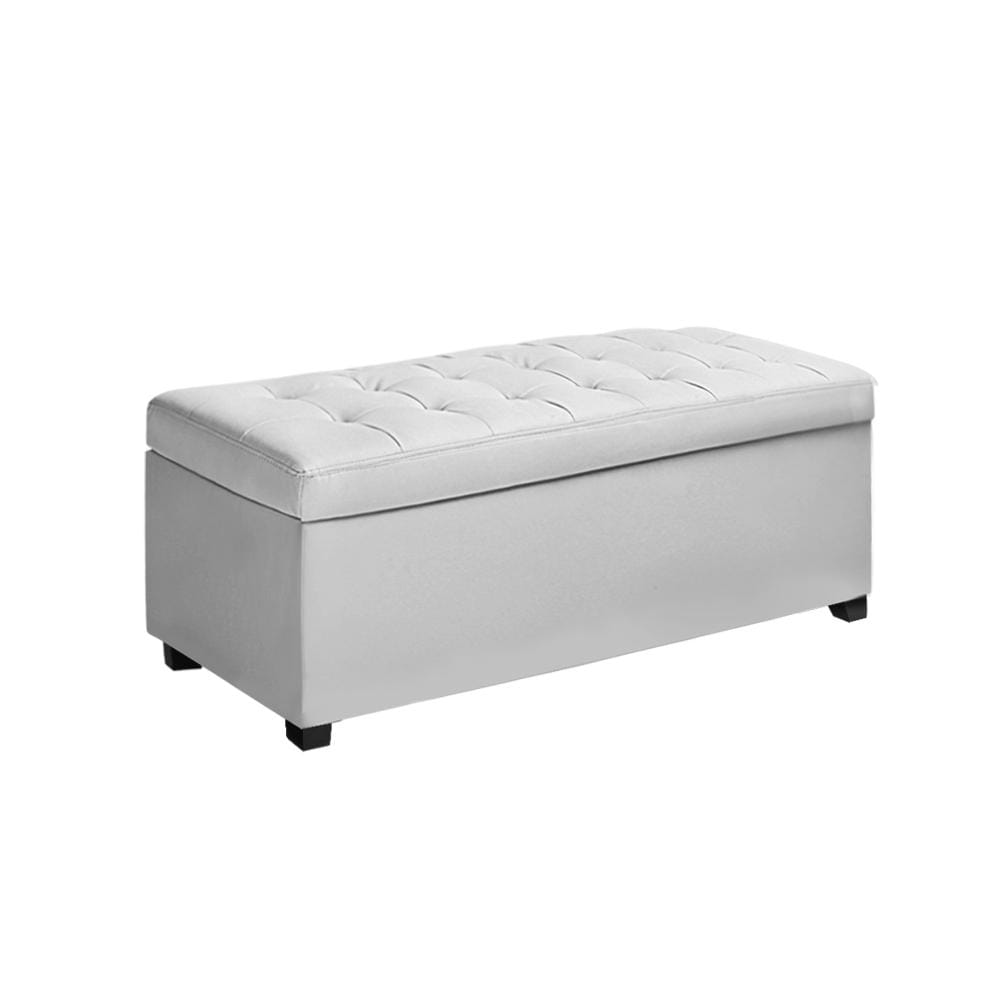 Artiss Large PU Leather Storage Ottoman - White - Newstart Furniture