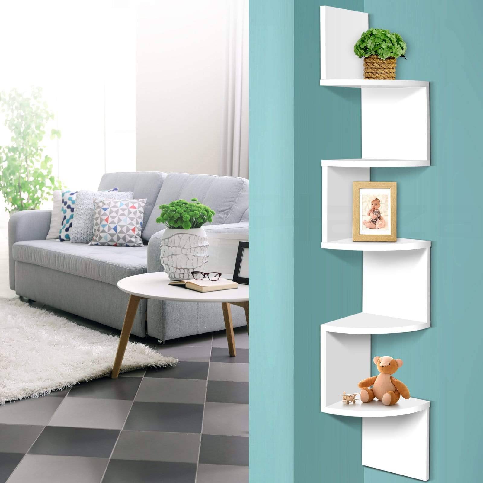 Artiss 5 Tier Corner Wall Shelf - White - Newstart Furniture