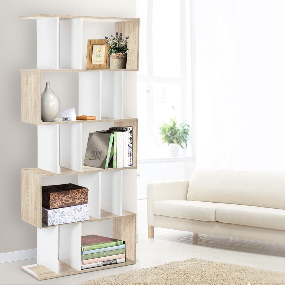 Artiss 5 Tier Display Book Storage Shelf Unit - White Brown - Newstart Furniture