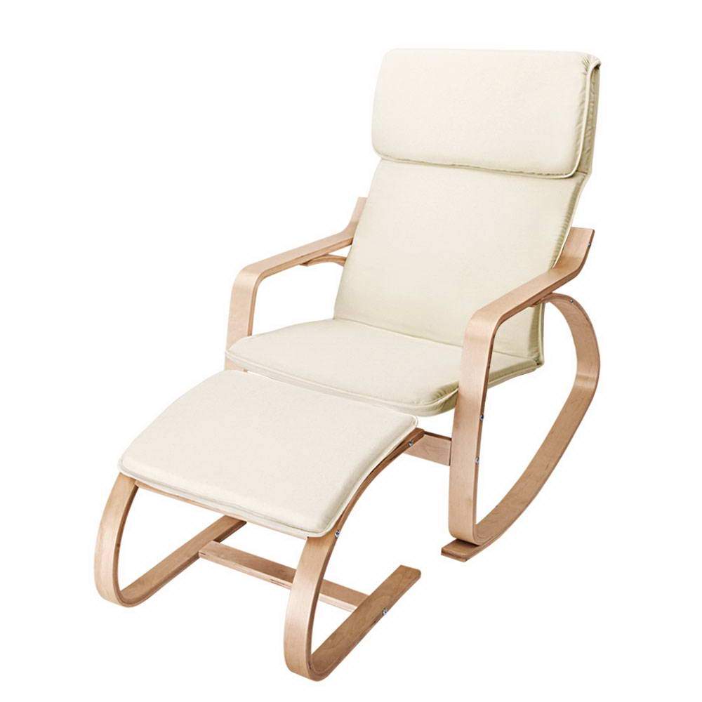 Artiss Wooden Armchair with Foot Stool - Beige - Newstart Furniture