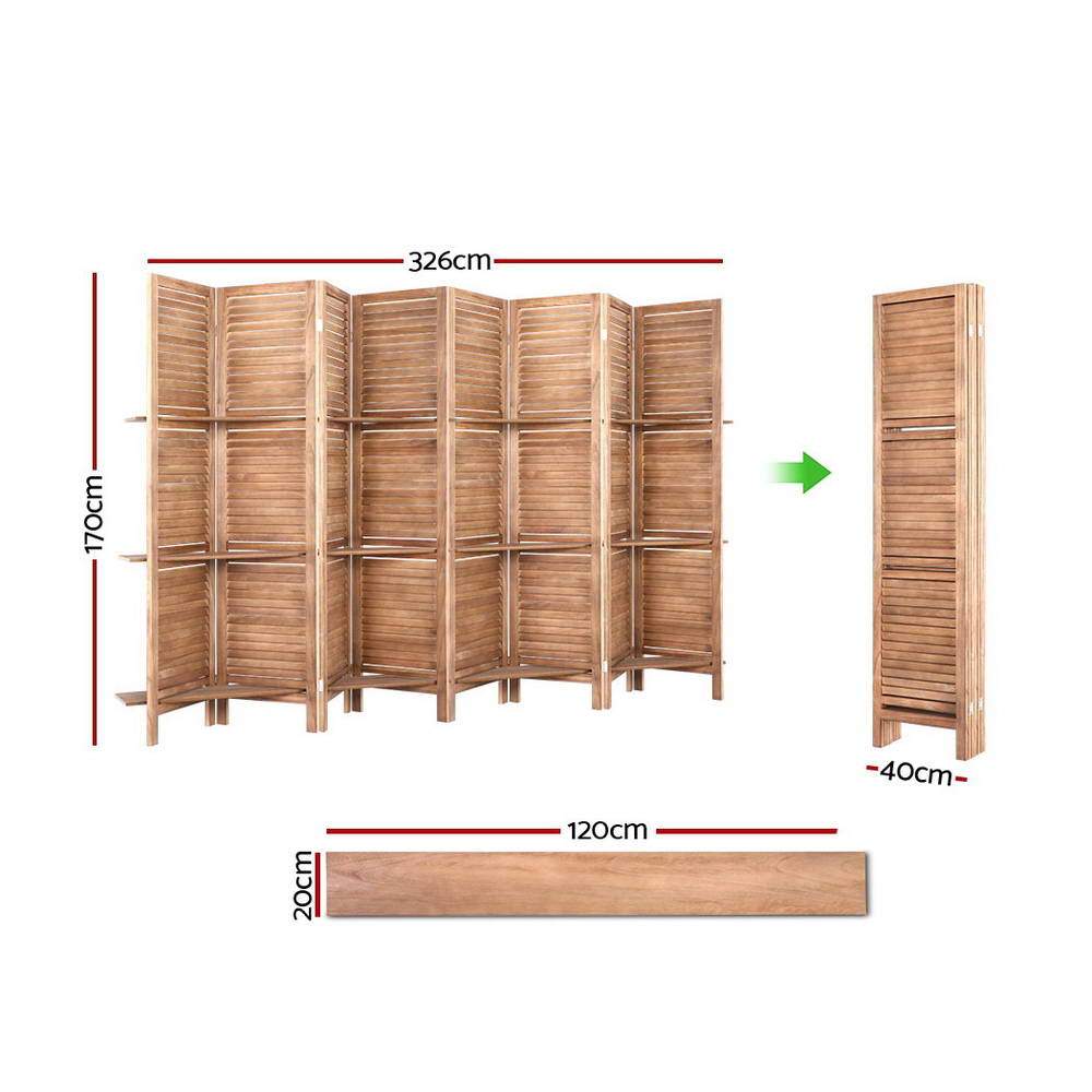 Artiss Room Divider Screen 8 Panel Privacy Dividers Shelf Wooden Timber Stand - Newstart Furniture