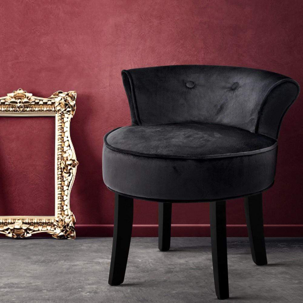 Artiss Velvet Vanity Stool Backrest Stools Dressing Table Chair Makeup Bedroom Black - Newstart Furniture